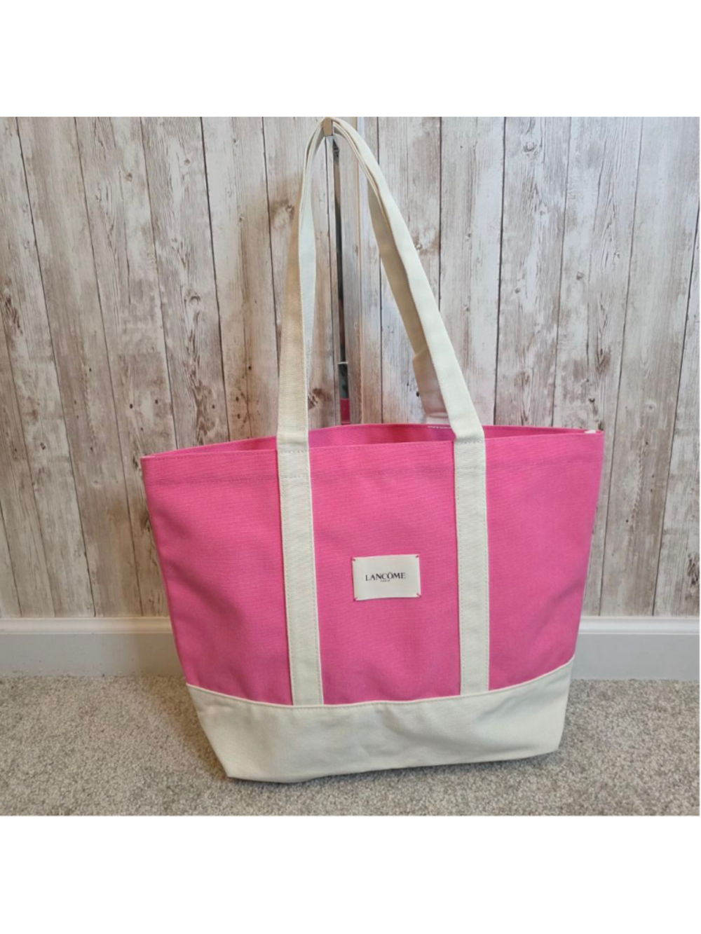 Lancôme Pink & Beige Canvas Tote Bag NWOT